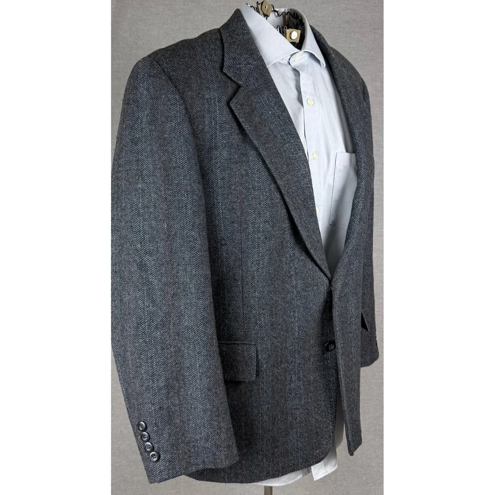 Vintage Bespoke Mens Grey Herringbone Tweed Blazer Sport Coat Made in USA Eli